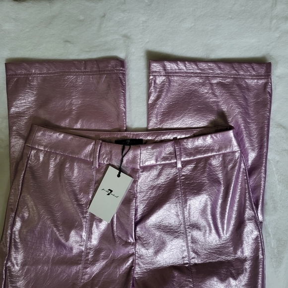 NWT 7 For All Mankind Women's Faux Leather Liquid Foil  Metallic Pants Size L - Picture 8 of 16